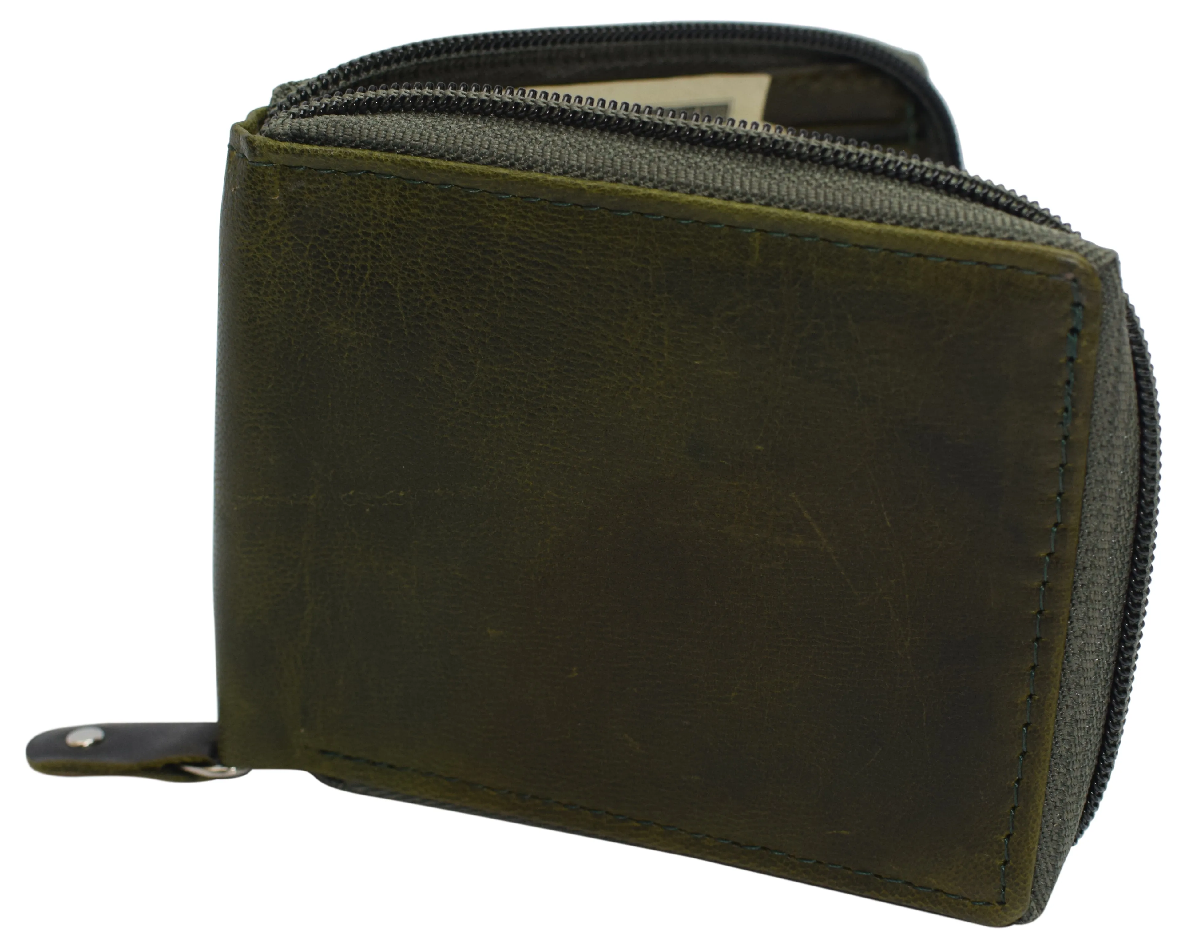 RFID621256HU RFID Men's Leather Zipper wallet Zip Around Wallet Bifold Multi Card Holder Purse