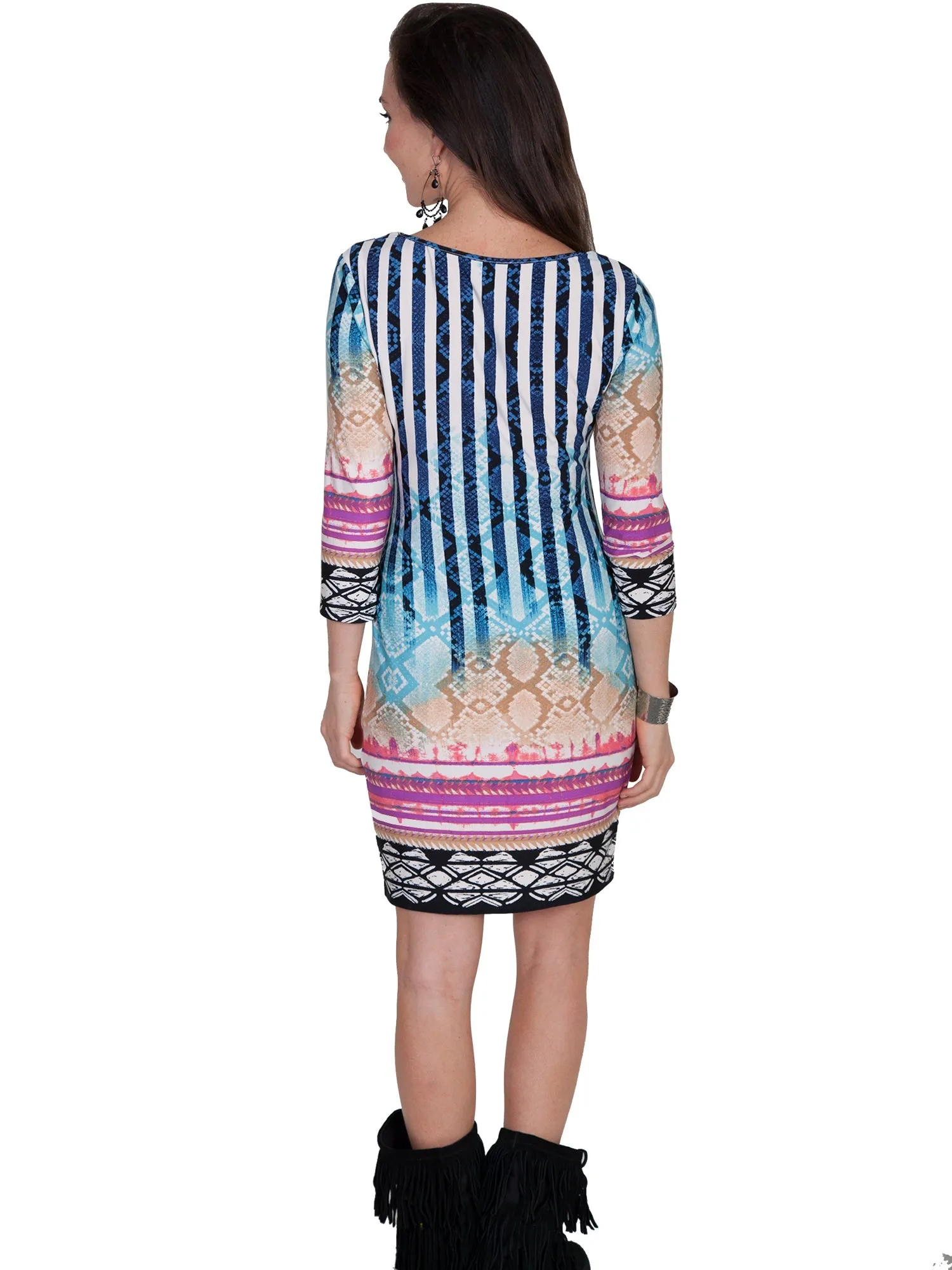 Scully Womens Blue Polyester Border S/S Dress