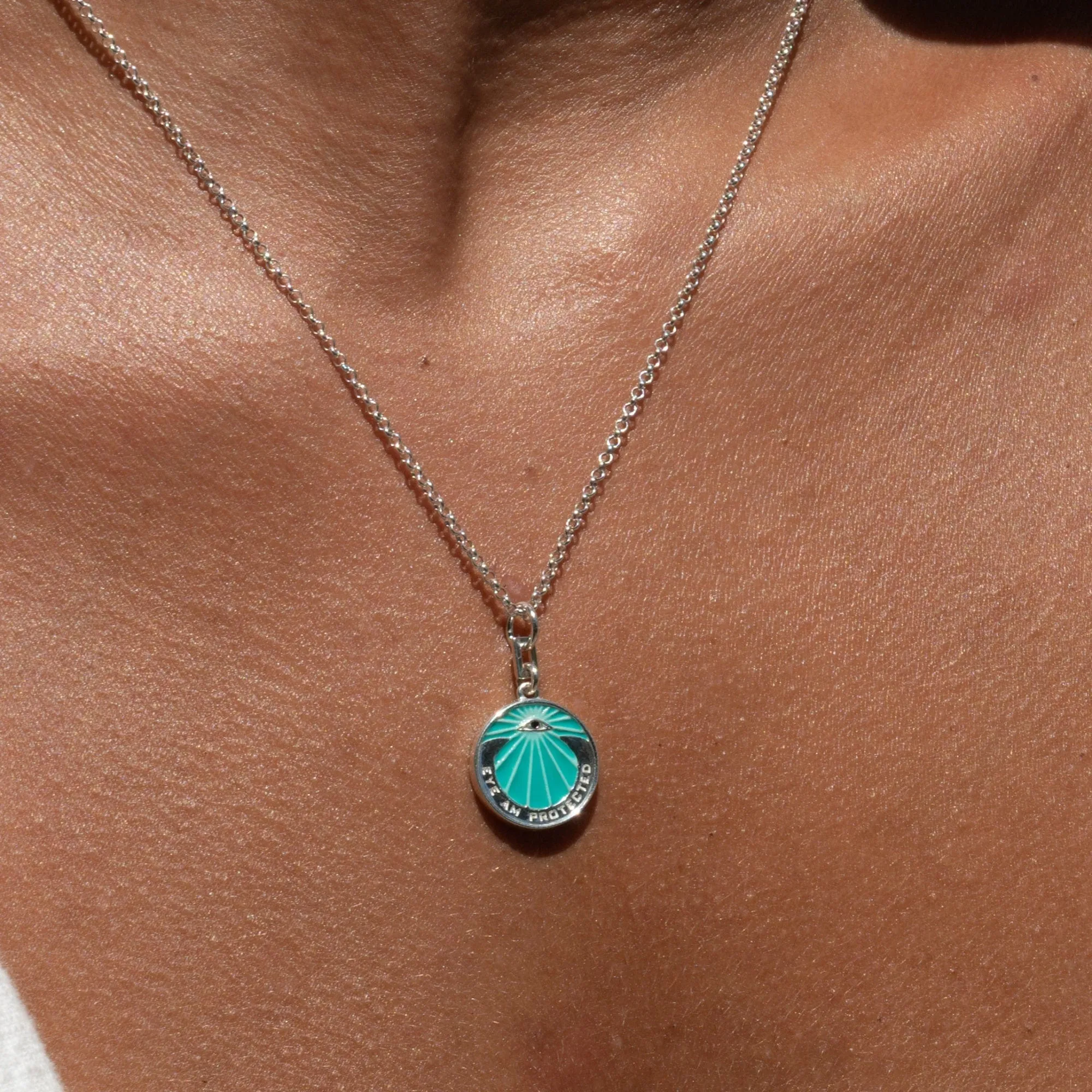 Silver Eye Am Protected Turquoise Coin Necklace