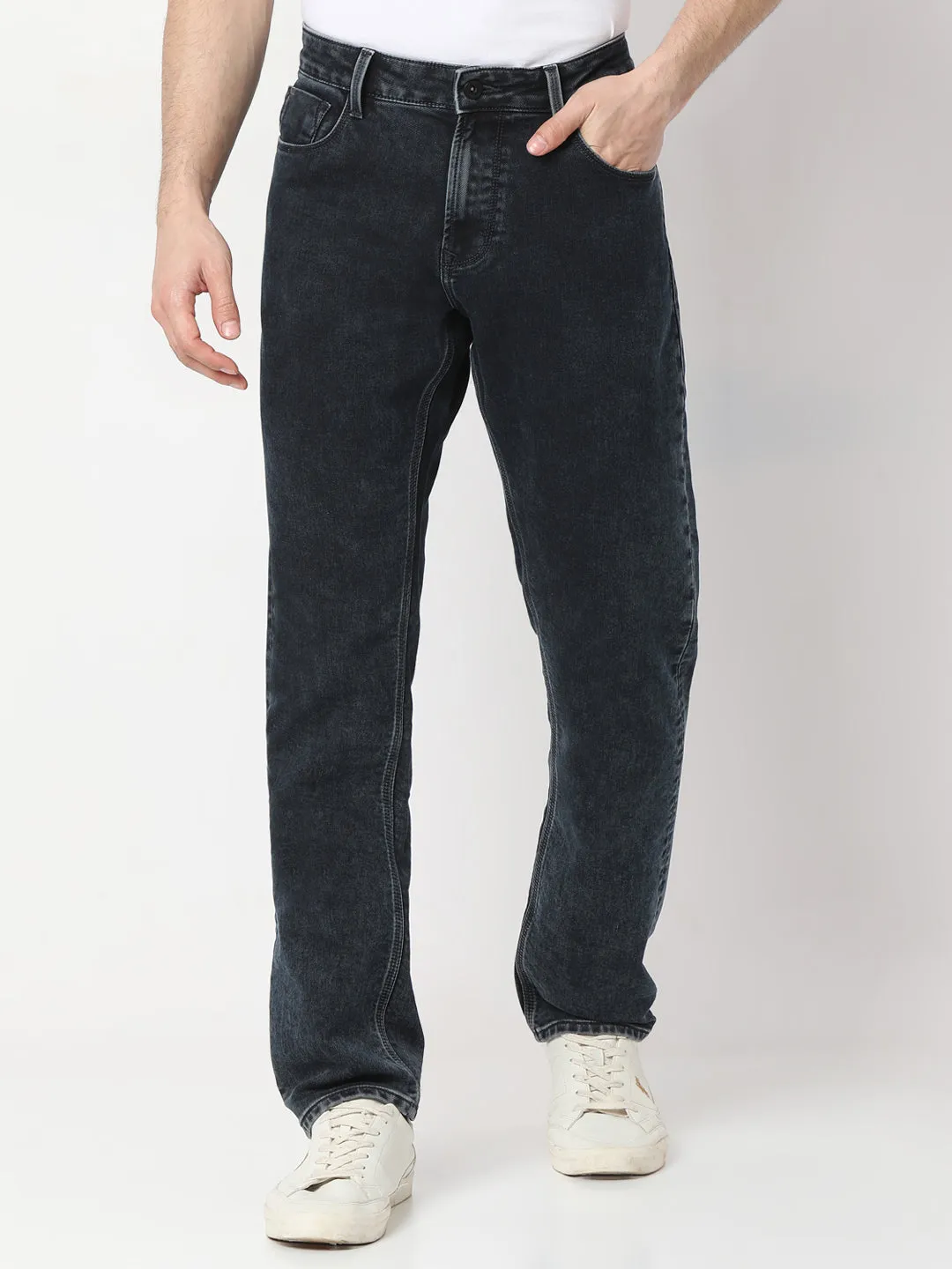 Spykar Dark Blue comfort Fit Mid Rise Jeans For Men