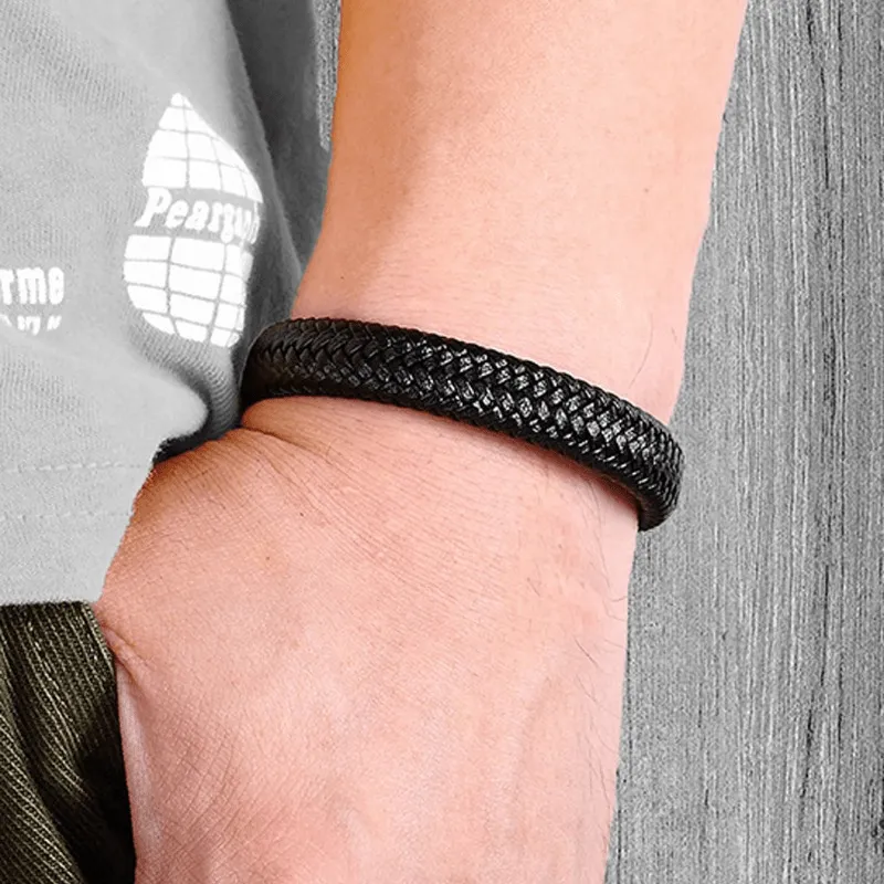 Stylish Mens Black Woven Bracelet for Everyday Elegance