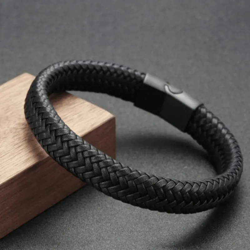 Stylish Mens Black Woven Bracelet for Everyday Elegance