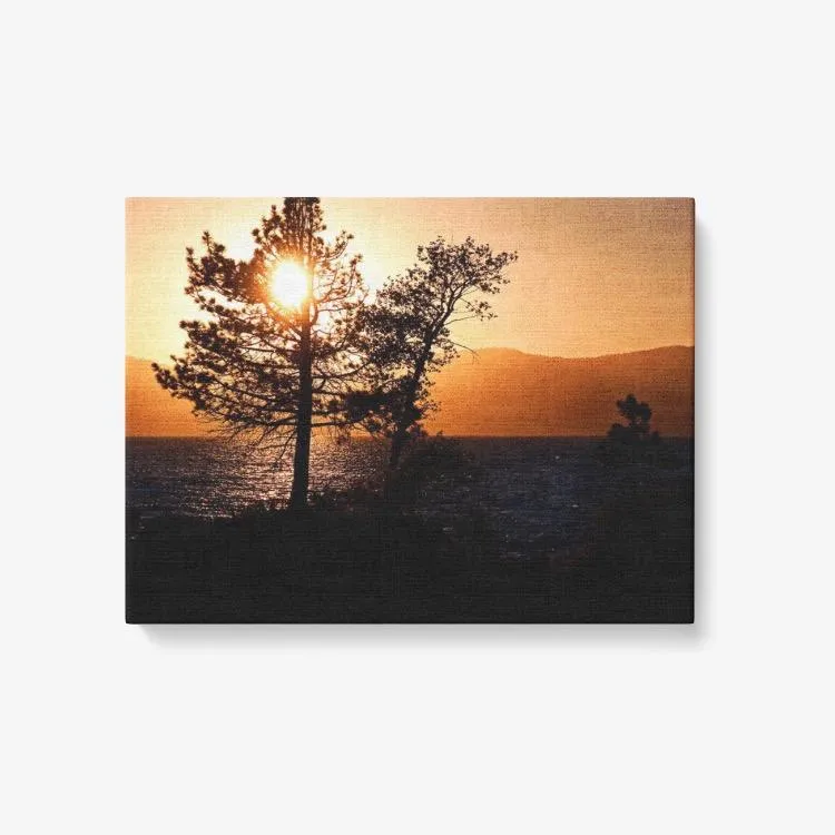 Sunset Over Lake Tahoe - 1 Piece Canvas Wall Art - Framed Ready to Hang 24"x18"