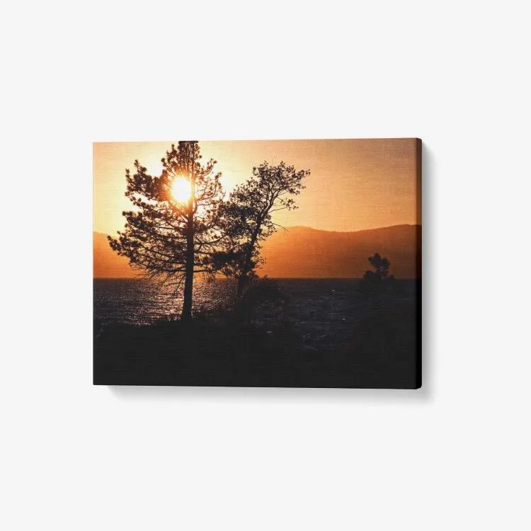 Sunset Over Lake Tahoe - 1 Piece Canvas Wall Art - Framed Ready to Hang 24"x18"