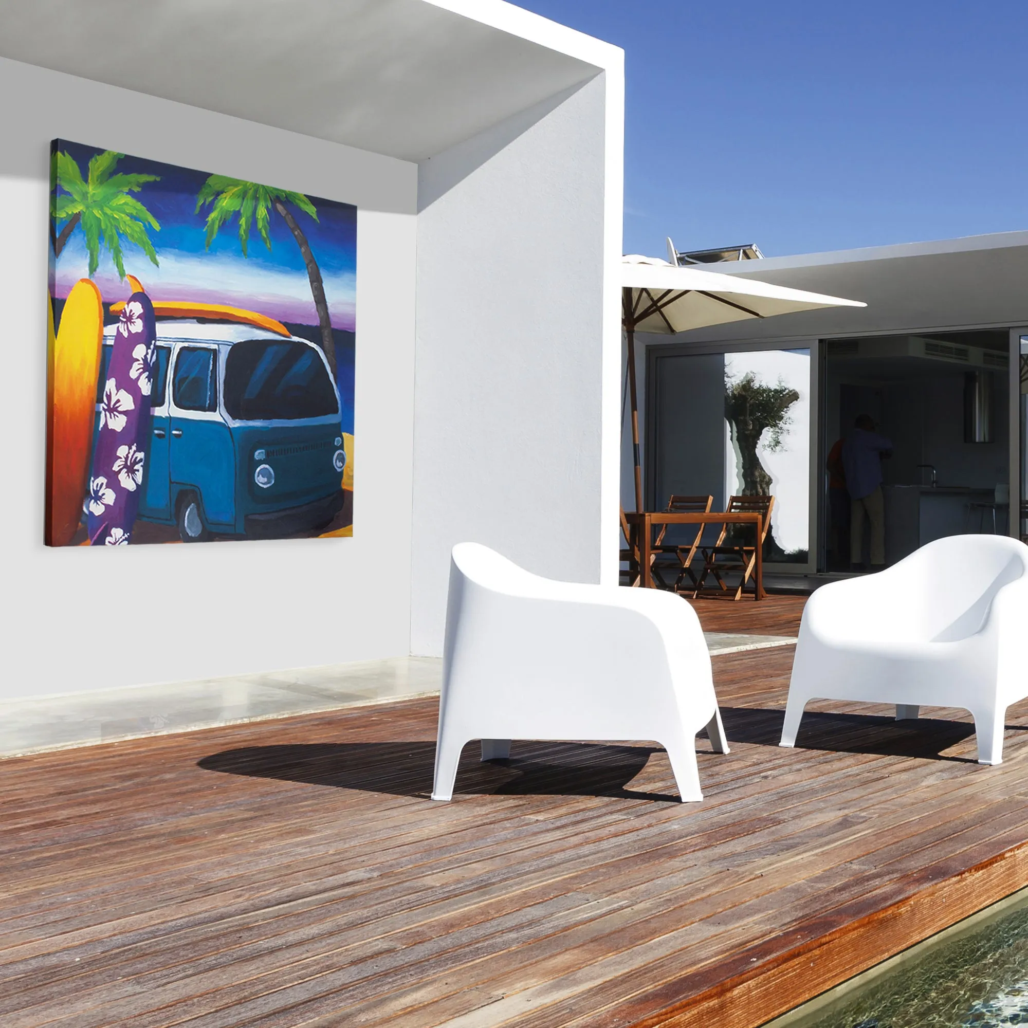 Surf Mini Bus Outdoor Canvas Art Print - 35x35