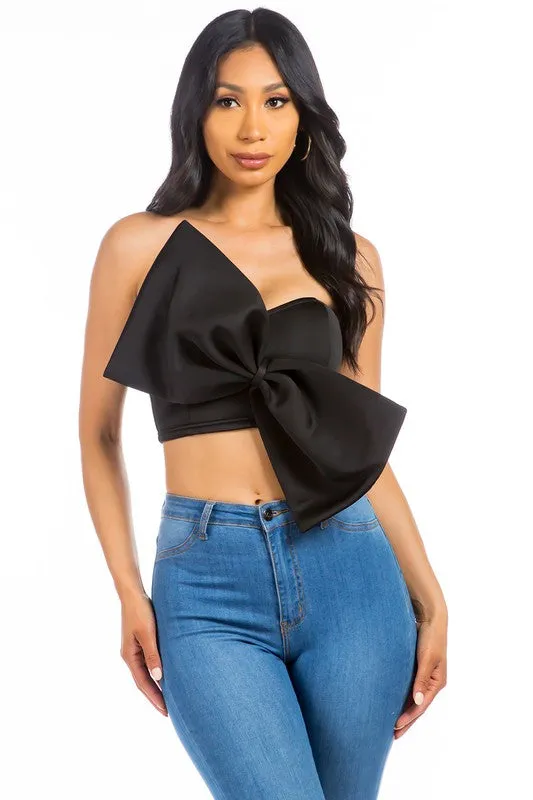 TEEK - BLACK BOW-TIE ZIP UP TUBE TOP