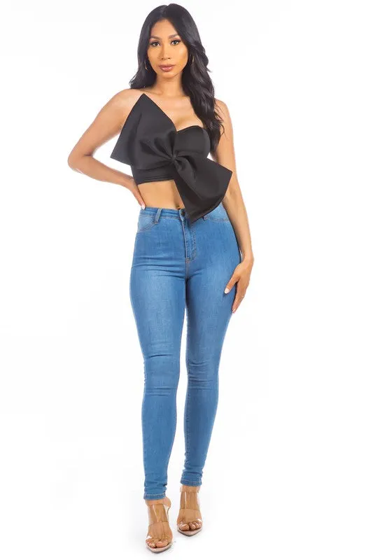 TEEK - BLACK BOW-TIE ZIP UP TUBE TOP