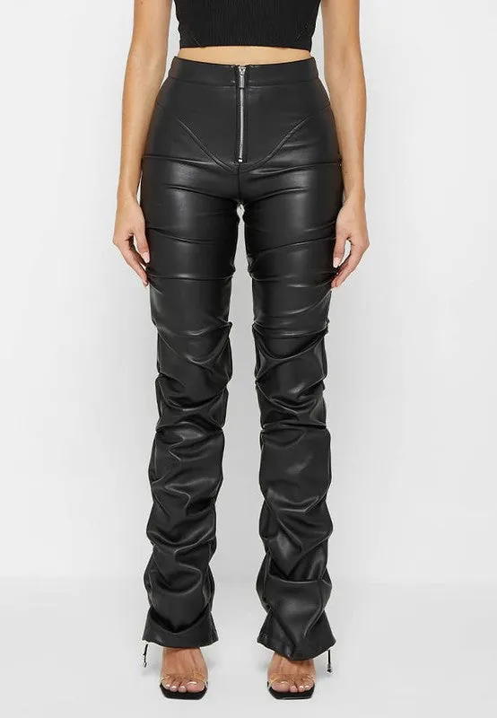 TEEK - Black Zip Frint Folds Pants