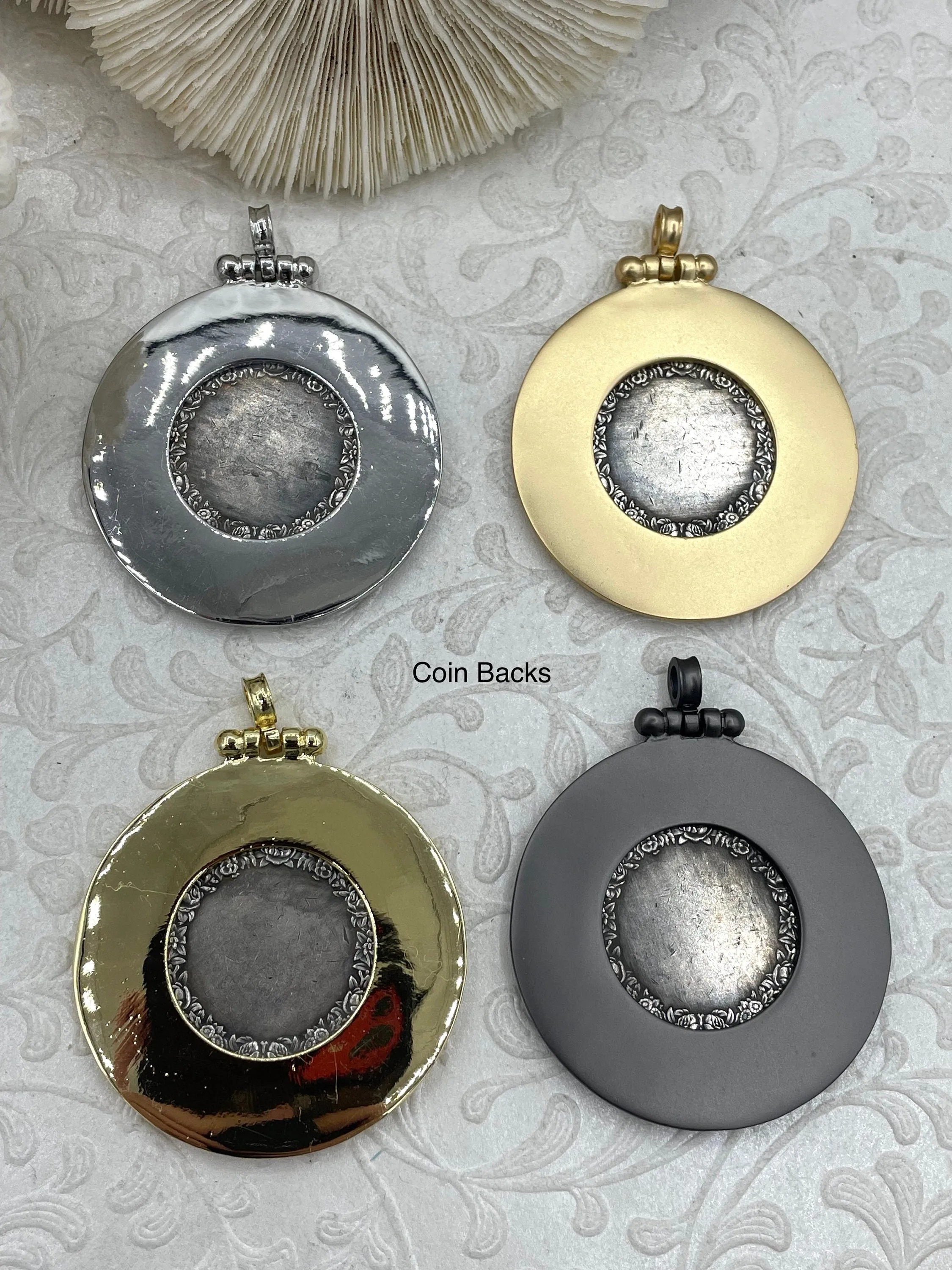 Three Graces Silver Coin Pendant, Reproduction Coin Pendant, Coin Bezel w/CZ - Mother of Pearl, Greek mythology Coin, BBA Original Fast Ship