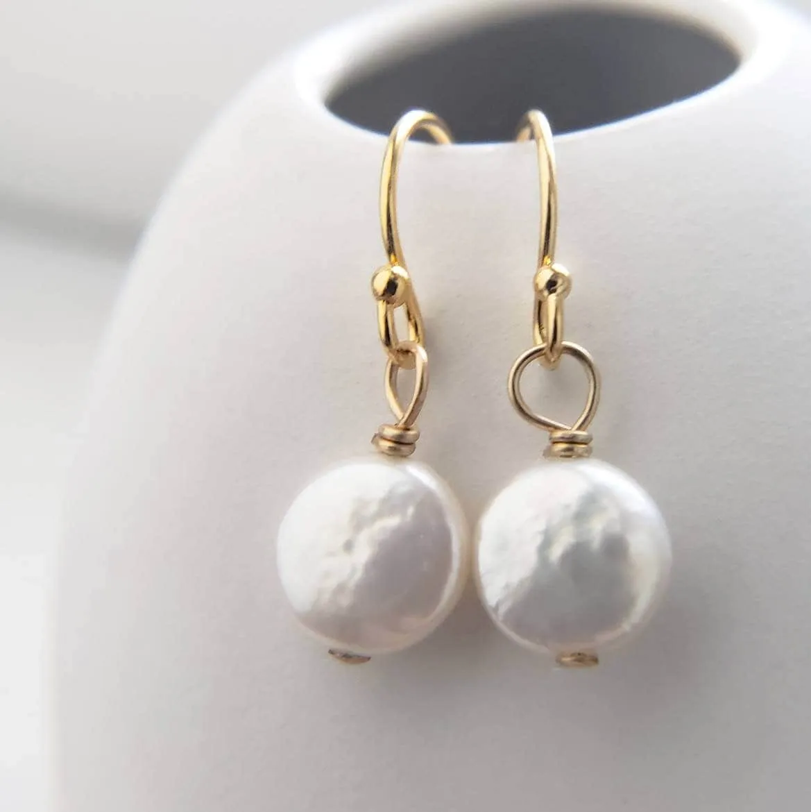 Tiny Coin Pearl Earrings