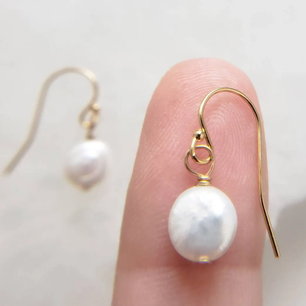 Tiny Coin Pearl Earrings