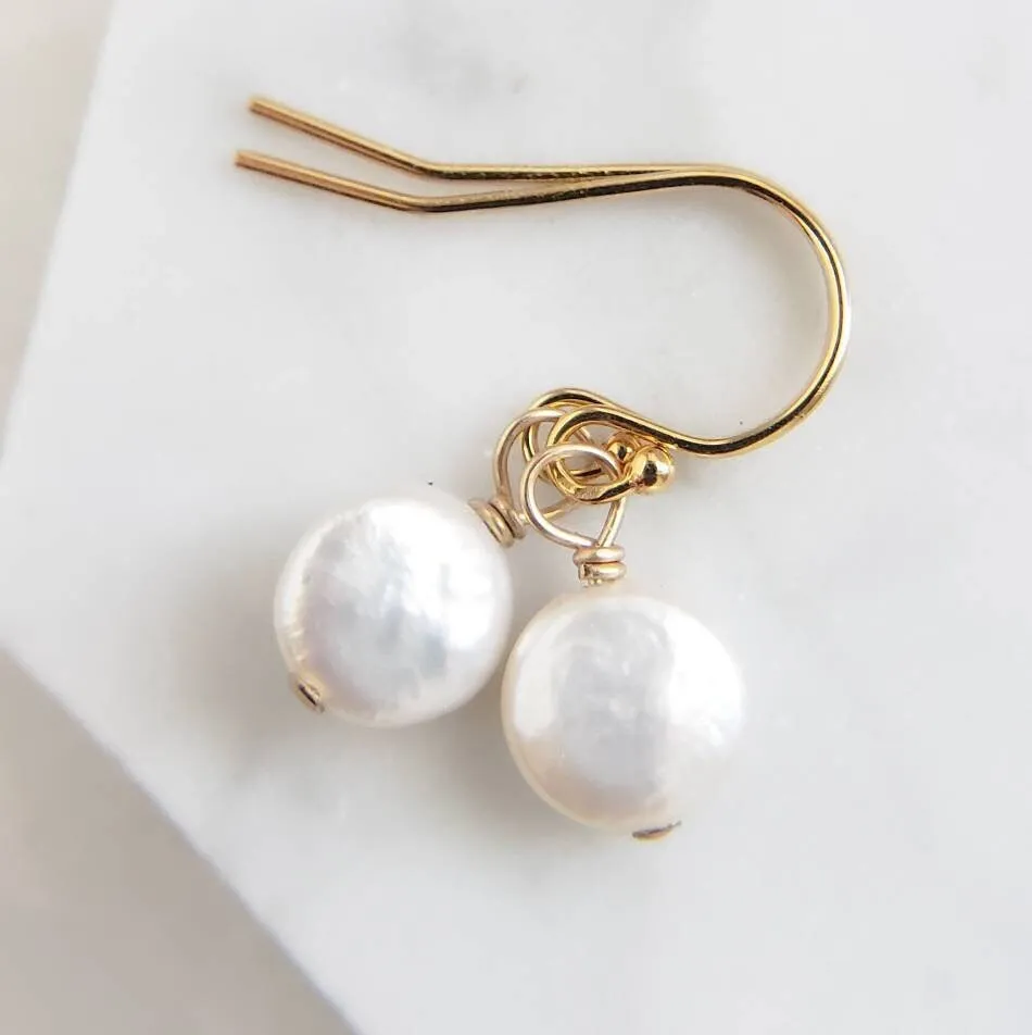 Tiny Coin Pearl Earrings