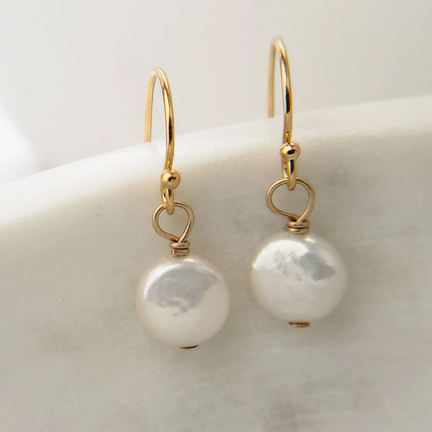 Tiny Coin Pearl Earrings