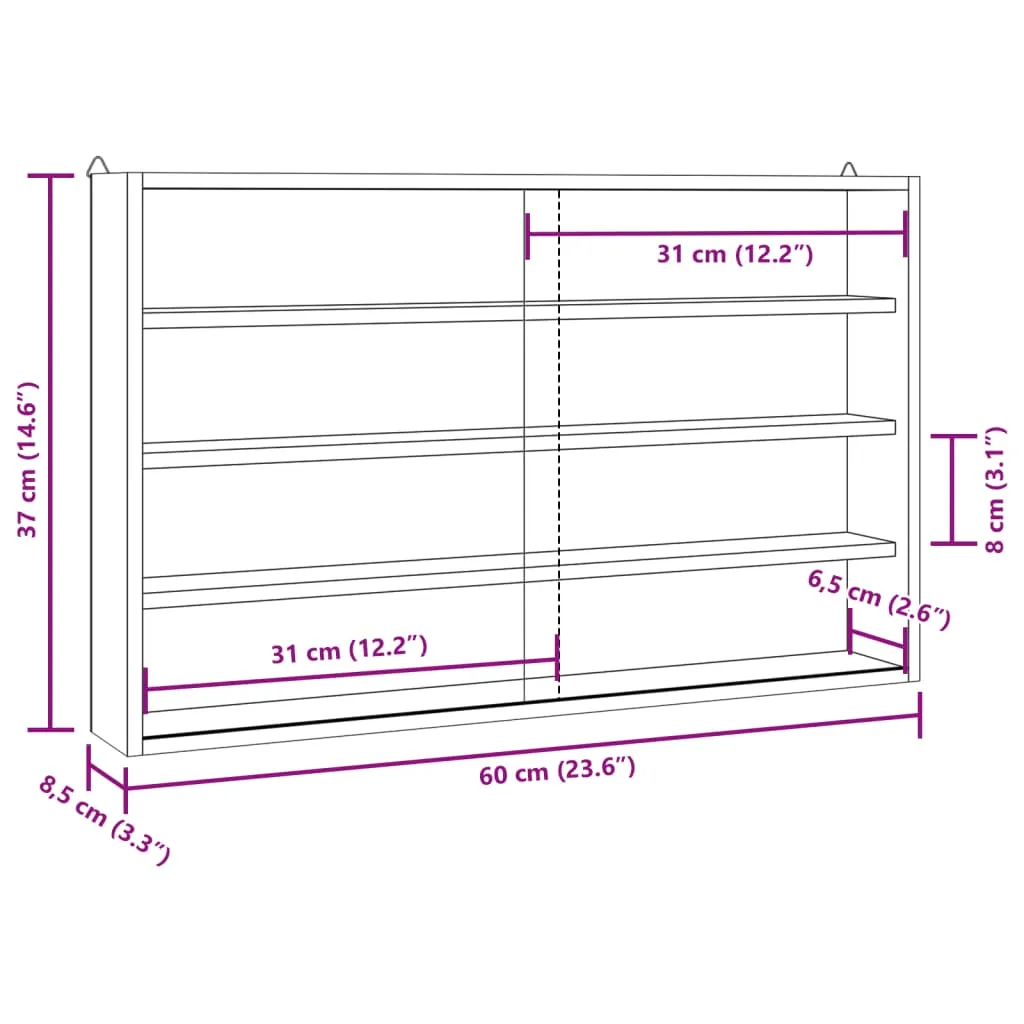 Wall Display Cabinet with Doors 60x8.5x37 cm