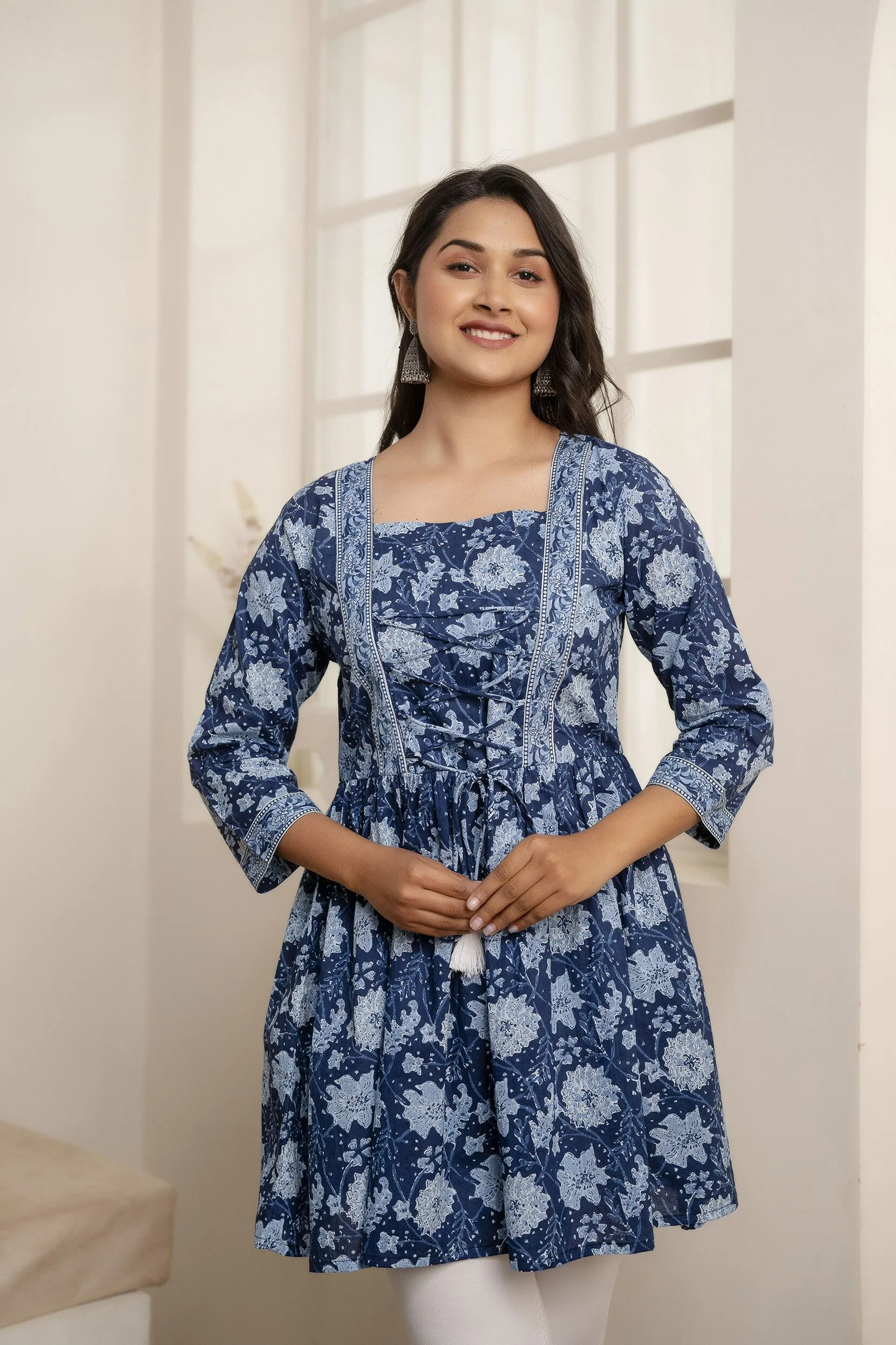 Women Blue Printed Peplum Tunic