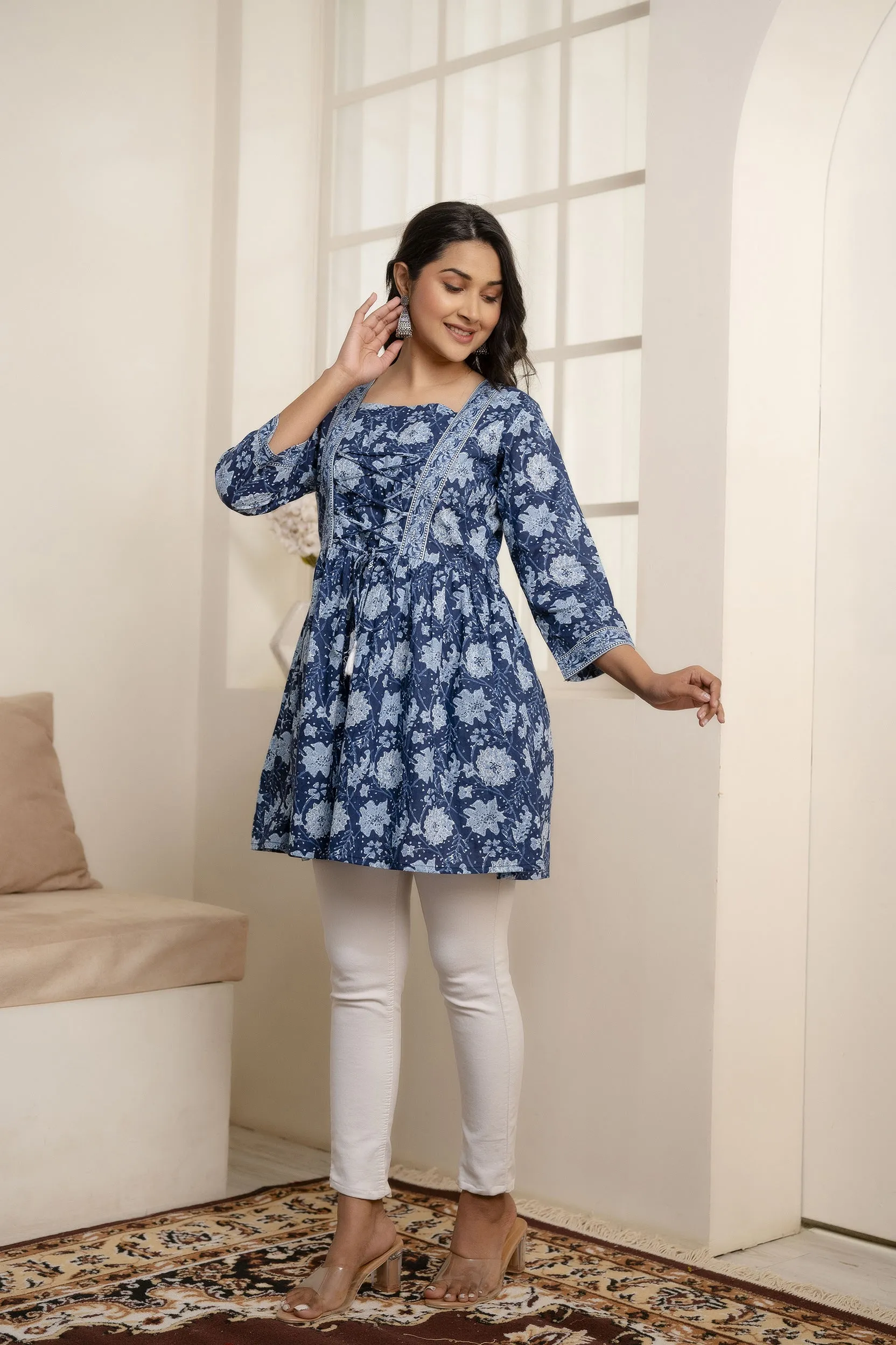 Women Blue Printed Peplum Tunic