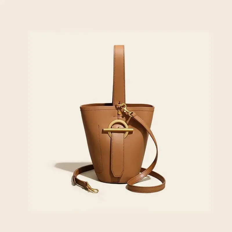 Women's Genuine Leather Shoulder or Crossbody Bucket Bag