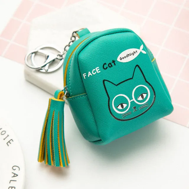 YIYOHI Kawaii Tassel PU Cute Rubbit /Cats /Fruits Zipper Plush Square Coin Purse Children Coin Bag Women Wallets With Key Chain