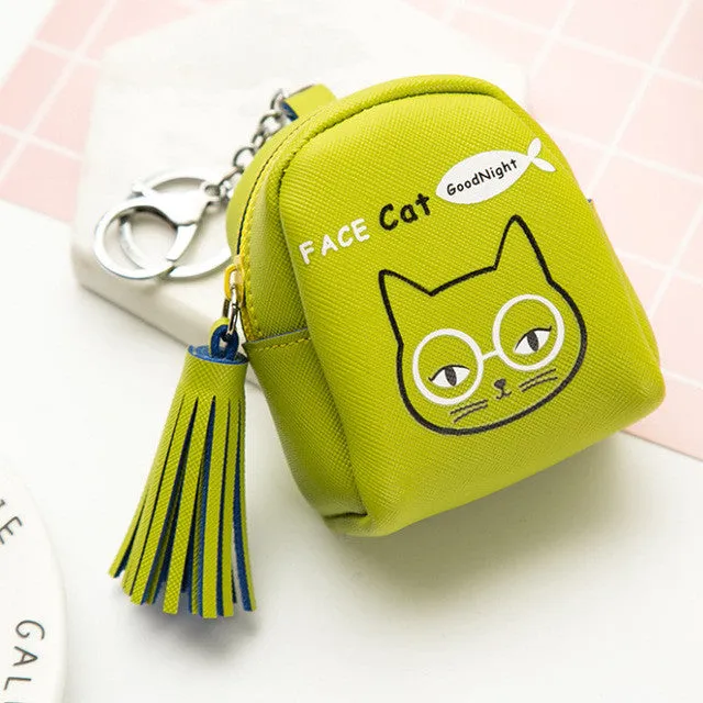 YIYOHI Kawaii Tassel PU Cute Rubbit /Cats /Fruits Zipper Plush Square Coin Purse Children Coin Bag Women Wallets With Key Chain